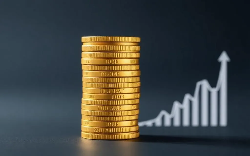 Stacks of coins beside a rising savings growth chart